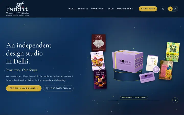 Homepage of Art Pandit Studio on a desktop screen