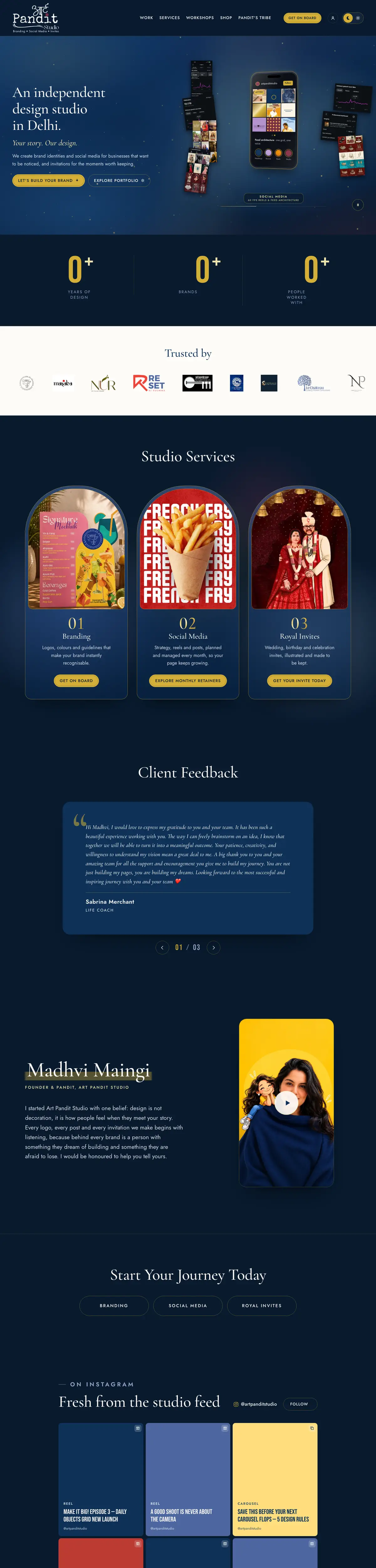 Full homepage of Art Pandit Studio
